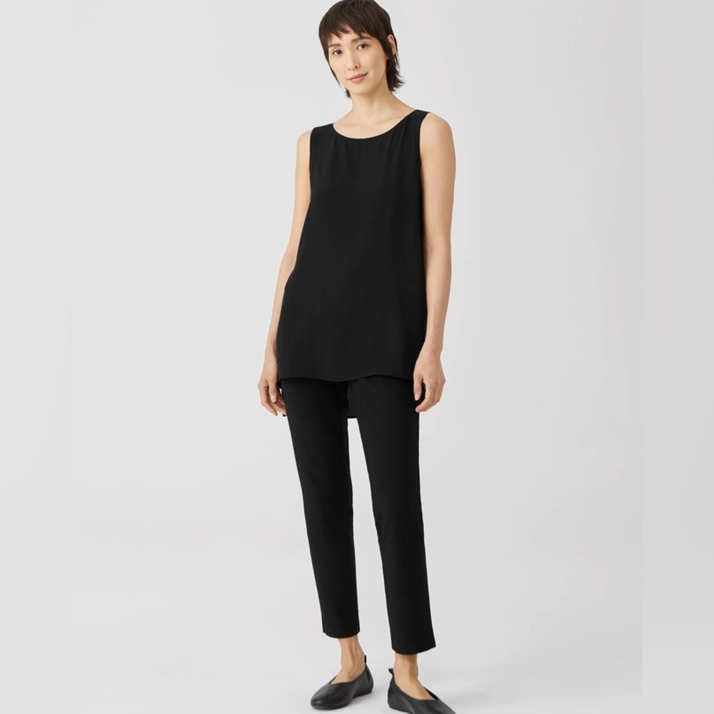 NWT Eileen Fisher System Silk Georgette Crepe Bateau Neck Shell